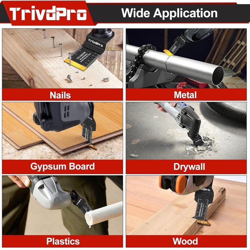 TrivdPro 105PCS Oscillating Saw Blades, Professional Universal Titanium Multitool Blades for Wood Plastics Metal, Quick Release Multi Tool Blades Kits Fit Dewalt Ryobi Milwaukee Rockwell Fein - Image 4